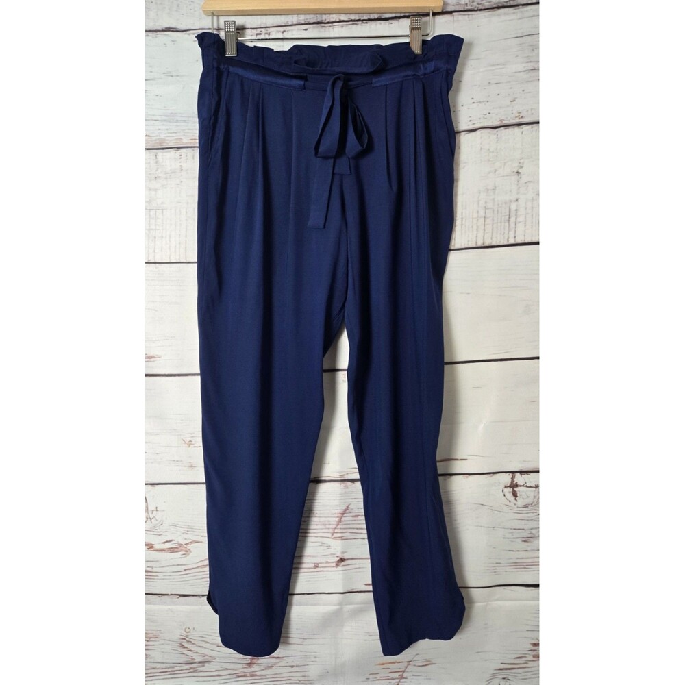 Ramy Brook Womens Pants Size Small Navy Blue Allyn Silk Paperbag Waist  Cropped
